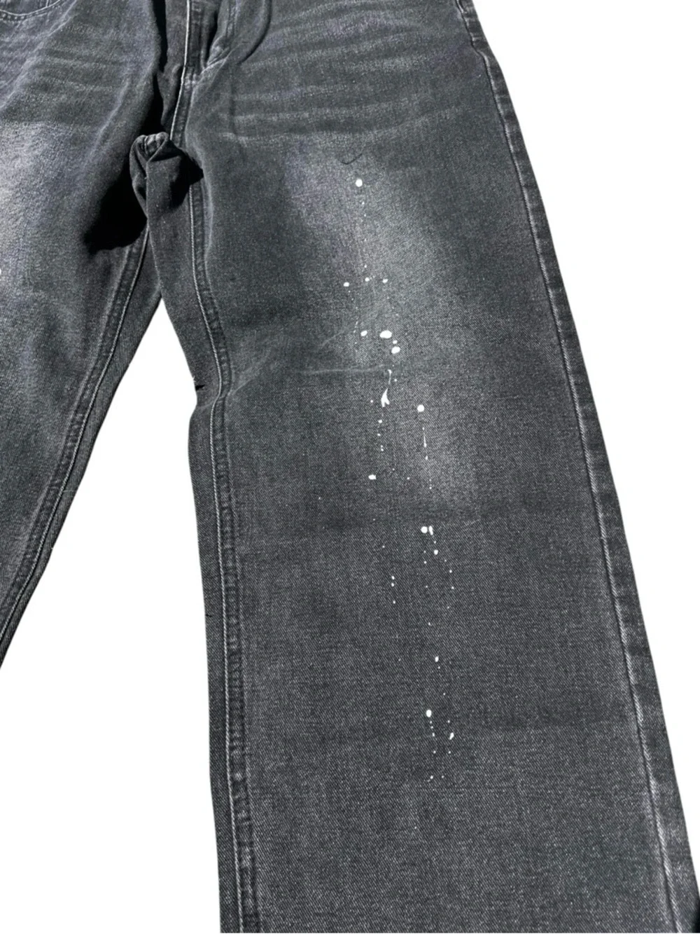 Relaxed Black Washed Jeans with Subtle White Paint Detail
